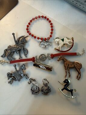 Horse Jewelry Lot - Red Beaded Bracelet & Assorted Horse Charms buy one buy all!